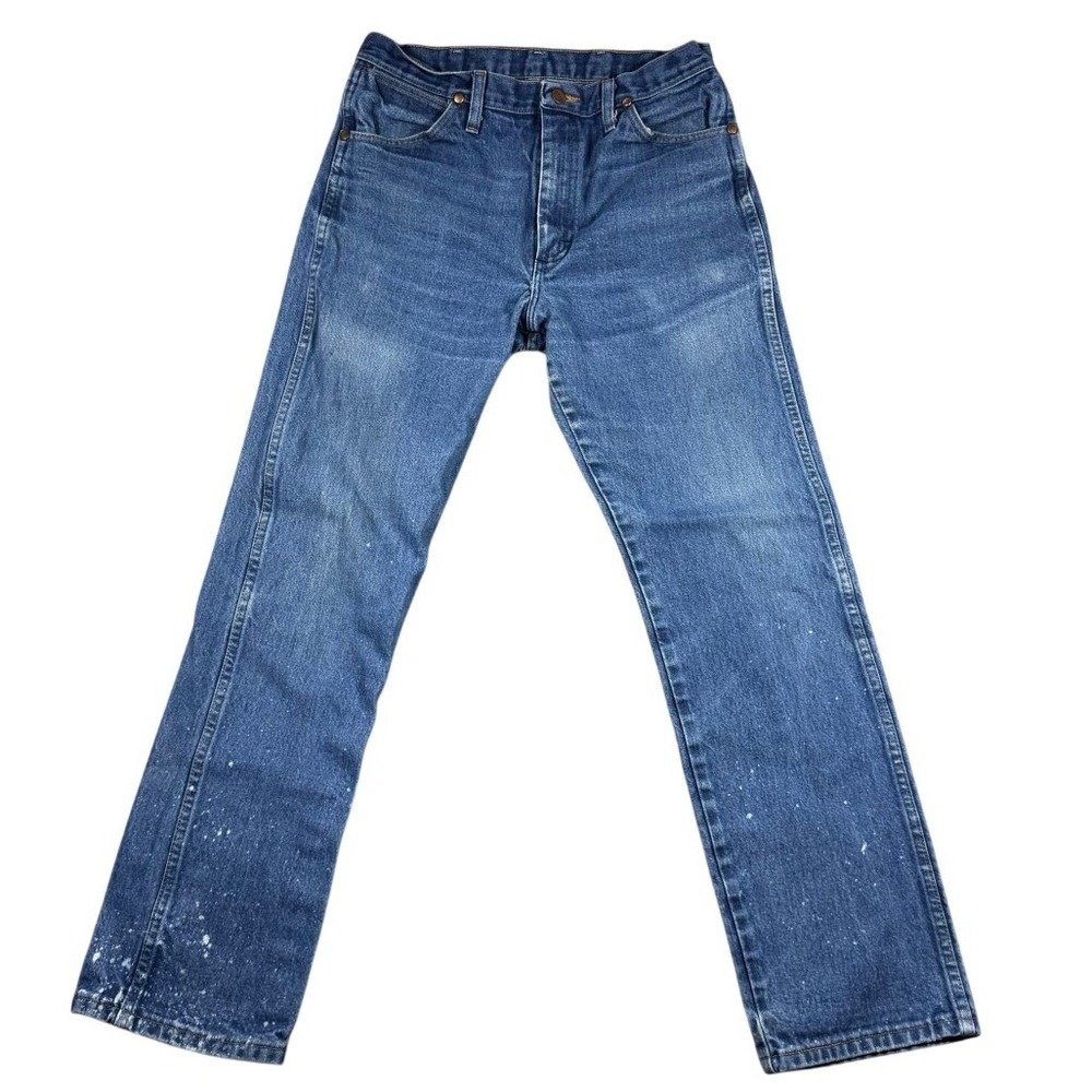 Wrangler 13MWZ Cowboy Cut Jeans Mens 30x28 Blue Straight Leg Paint Splatter